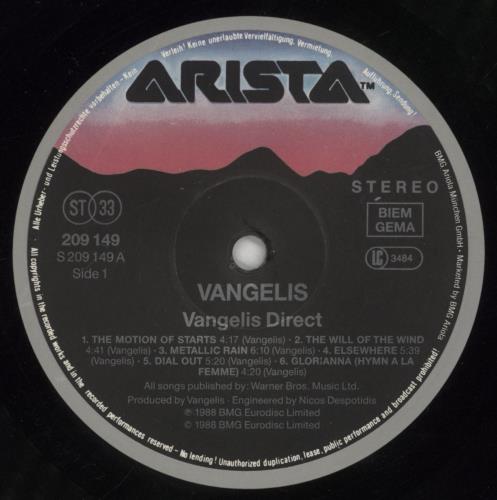 Vangelis Direct + Booklet vinyl LP album (LP record) German VGELPDI244665