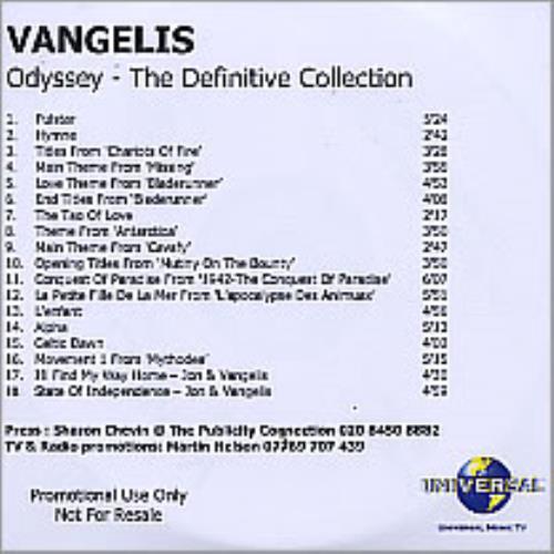 Vangelis Odyssey - The Definitive Collection CD-R acetate UK VGECROD261531
