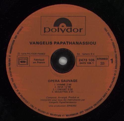 Vangelis Opera Sauvage vinyl LP album (LP record) French VGELPOP252598