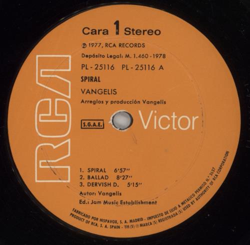 Vangelis Spiral vinyl LP album (LP record) Spanish VGELPSP878308