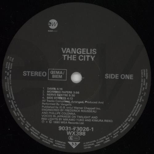 Vangelis The City - EX vinyl LP album (LP record) UK VGELPTH868439