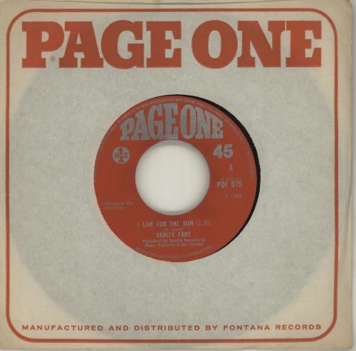 Vanity Fare I Live For The Sun - Wide 7" vinyl single (7 inch record / 45) UK VNF07IL685730