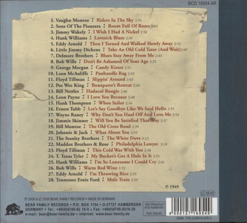 Various-50s/Rock & Roll/Rockabilly Dim Lights, Thick Smoke & Hillbilly Music: Country & Western Hit Parade - 1949 CD album (CDLP) German 50VCDDI863114