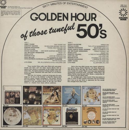 Various-50s/Rock & Roll/Rockabilly Golden Hour Of Those Tuneful 50's vinyl LP album (LP record) UK 50VLPGO753353