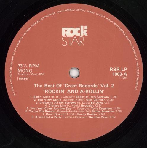 Various-50s/Rock & Roll/Rockabilly Rockin' And A Rollin' The Best Of Crest Vol.2 vinyl LP album (LP record) UK 50VLPRO729564