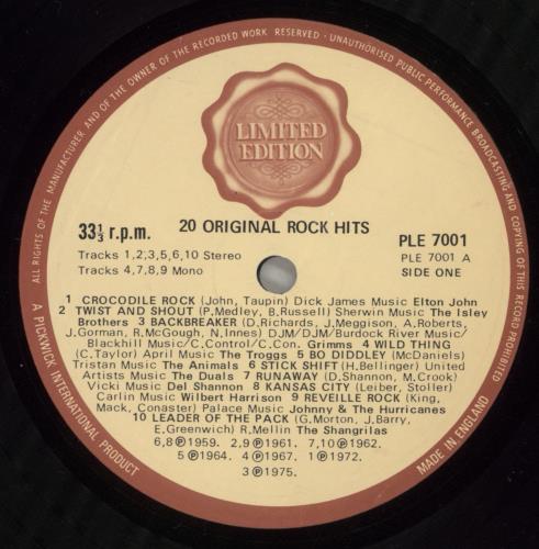 Various-60s & 70s 20 Original Rock Hits vinyl LP album (LP record) UK SVALPOR719225