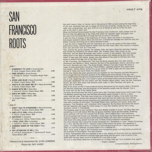 Various-60s & 70s San Francisco Roots vinyl LP album (LP record) US SVALPSA875646