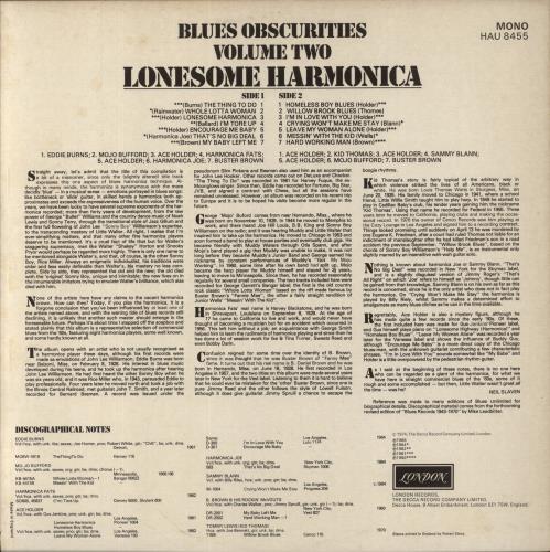 Various-Blues & Gospel Blues Obscurities Volume Two: Lonesome Harmonica - Test Pressing vinyl LP album (LP record) UK V-BLPBL863127