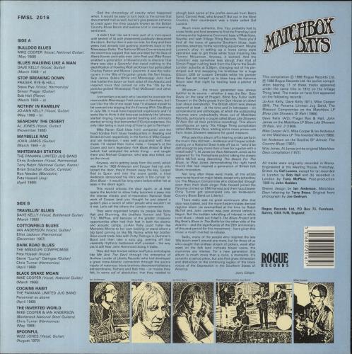 Various-Blues & Gospel Matchbox Days (14 Tracks Of British Folk Blues 1967-1970) vinyl LP album (LP record) UK V-BLPMA851566