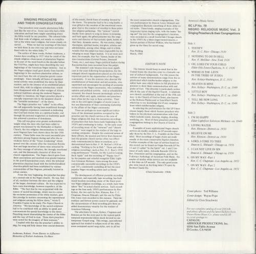 Various-Blues & Gospel Negro Religious Music Vol. 3 - Singing Preachers And Their Congregations vinyl LP album (LP record) US V-BLPNE727537