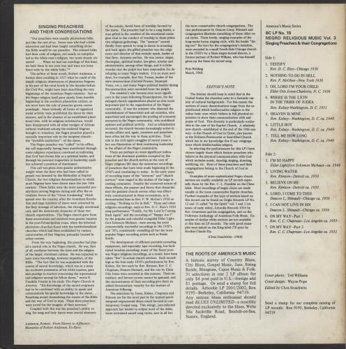 Various-Blues & Gospel Negro Religious Music Vol. 3 - Singing Preachers And Their Congregations vinyl LP album (LP record) US V-BLPNE880225