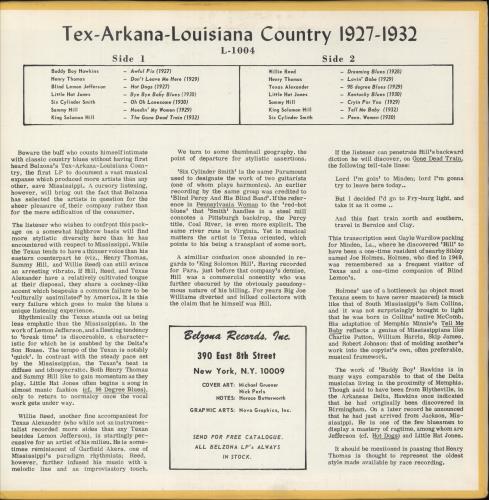 Various-Blues & Gospel Tex-Arkana-Louisiana Country 1929-1933 vinyl LP album (LP record) US V-BLPTE611718