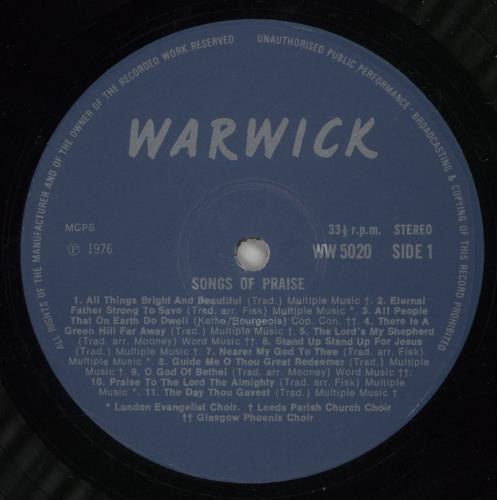 Various-Choral & Gregorian Chanting Songs Of Praise vinyl LP album (LP record) UK XA5LPSO710304