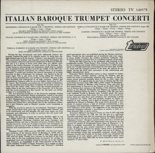 Various-Classical & Orchestral Italian Baroque Trumpet Concerti vinyl LP album (LP record) UK VAFLPIT762279