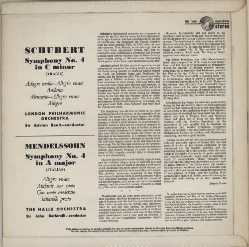 Various-Classical & Orchestral Mendelssohn: Symphony No. 4 "Italian" / Schubert: Symphony No. 4 "Tragic" vinyl LP album (LP record) UK VAFLPME752183