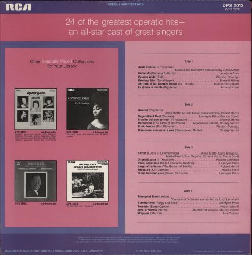 Various-Classical & Orchestral Opera's Greatest Hits 2-LP vinyl record set (Double LP Album) UK VAF2LOP880130