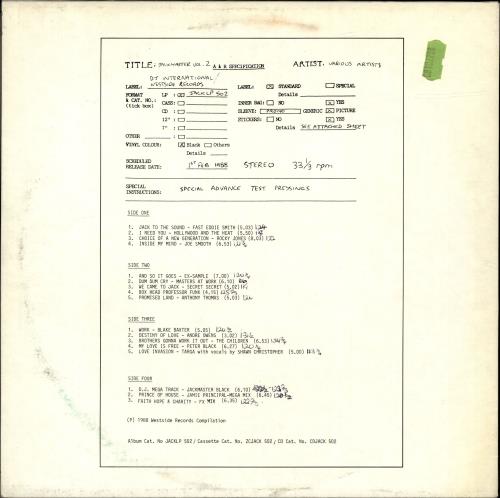 Various-Dance Jackmaster 2 - Test Pressing 2-LP vinyl record set (Double LP Album) UK D.V2LJA689455