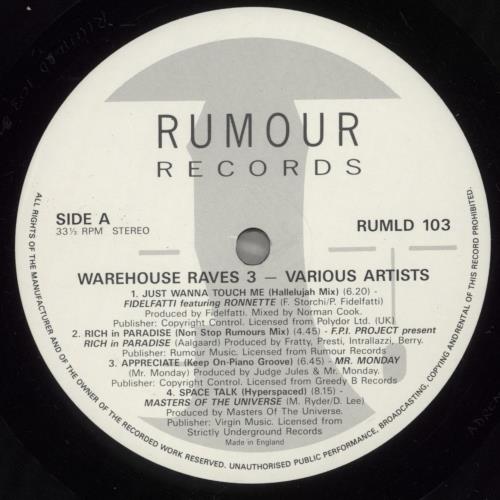 Various-Dance Warehouse Raves 3 2-LP vinyl record set (Double LP Album) UK D.V2LWA664376