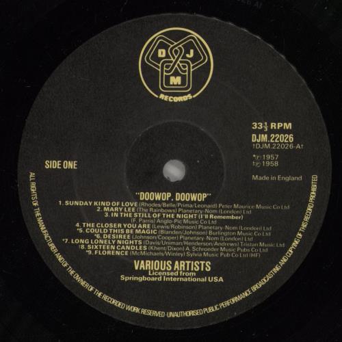 Various-Doo-Wop & Vocal Doowop Doowop vinyl LP album (LP record) UK VGTLPDO882289