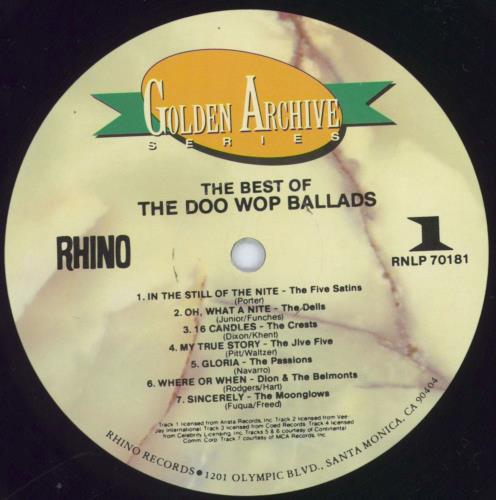 Various-Doo-Wop & Vocal The Best Of The Doo Wop Ballads vinyl LP album (LP record) US VGTLPTH816762