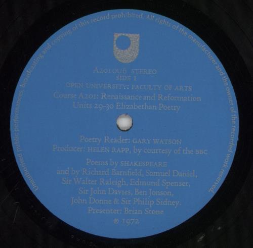 Various-Educational, Informational & Historical Elizabethan Poetry And Lute Song vinyl LP album (LP record) UK VBZLPEL760966