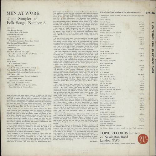Various-Folk Men At Work - Topic Sampler Of Folk Songs Number 3 vinyl LP album (LP record) UK V-FLPME757904