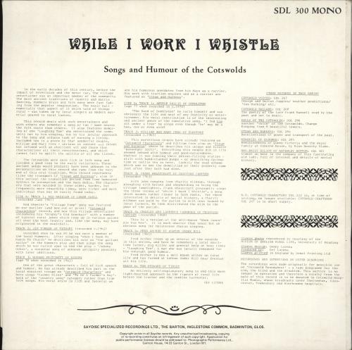 Various-Folk While I Work I Whistle vinyl LP album (LP record) UK V-FLPWH710839