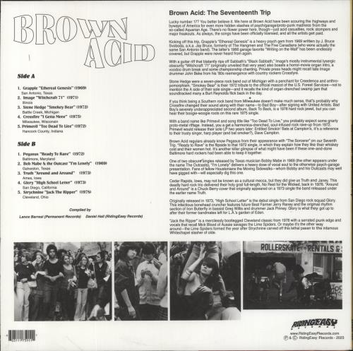 Various-Garage Psych Brown Acid: The Seventeenth Trip (Heavy Rock From The Underground Comedown) vinyl LP album (LP record) US 7I7LPBR856754