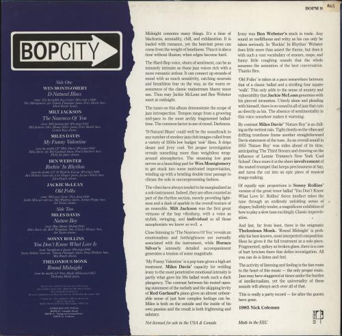 Various-Jazz Bopcity: Midnight vinyl LP album (LP record) UK V-JLPBO774065