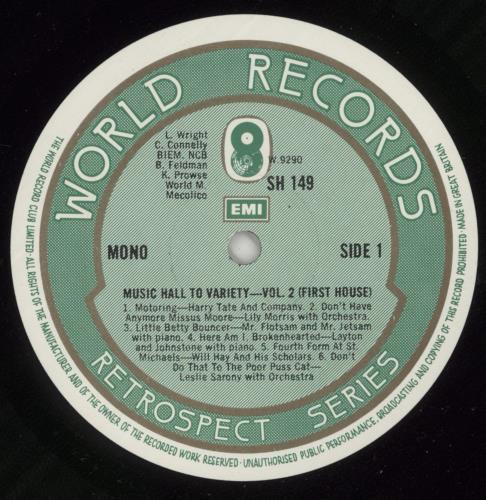 Various-Music Hall & Variety First House vinyl LP album (LP record) UK VMHLPFI409436