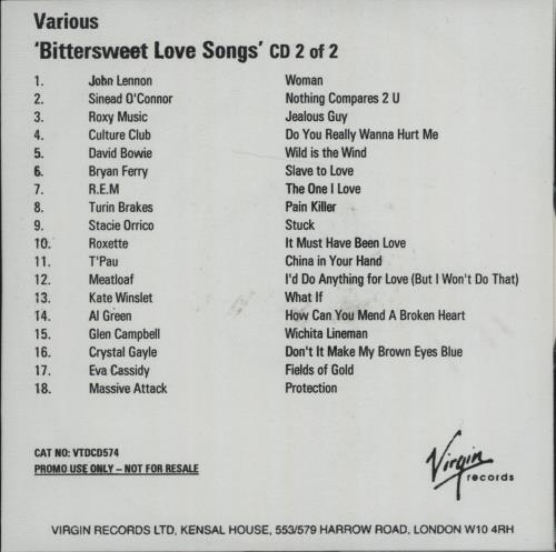 Various-Pop Bitter Sweet Lovesongs - CD1 & 2 CD-R acetate UK 7VACRBI663651
