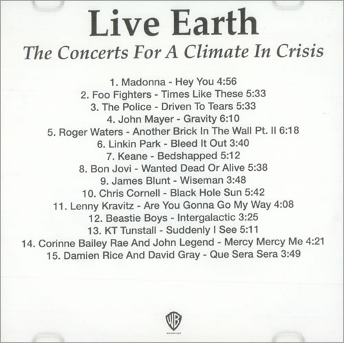 Various-Pop Live Earth - The Concerts For A Climate In Crisis CD-R acetate US 7VACRLI510045