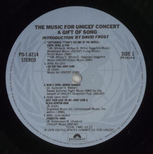 Various-Pop The Music For Unicef Concert / A Gift Of Song vinyl LP album (LP record) Canadian 7VALPTH103965