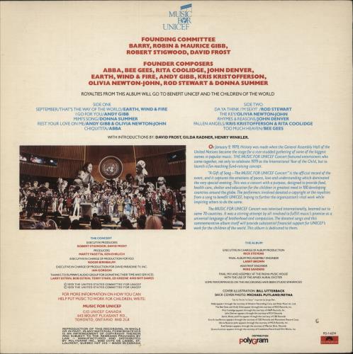 Various-Pop The Music For Unicef Concert / A Gift Of Song vinyl LP album (LP record) Canadian 7VALPTH103965