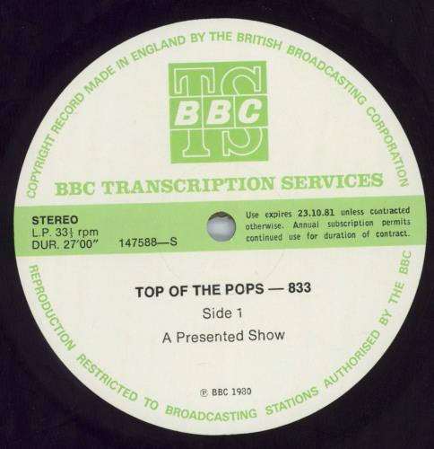 Various-Pop Top Of The Pops 833 vinyl LP album (LP record) UK 7VALPTO820083