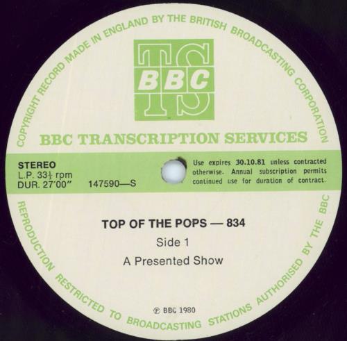 Various-Pop Top Of The Pops 834 vinyl LP album (LP record) UK 7VALPTO799809
