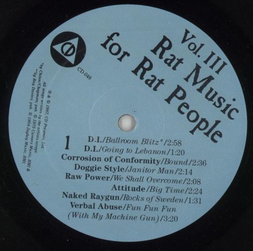 Various-Punk & New Wave Rat Music For Rat People Volume 3 vinyl LP album (LP record) US PVALPRA867656