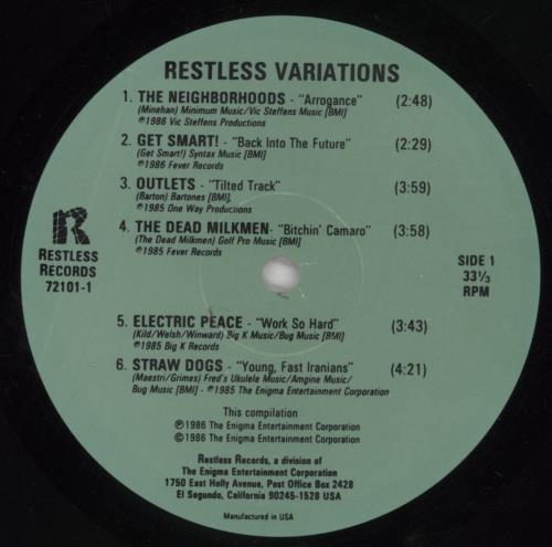 Various-Punk & New Wave Restless Variations vinyl LP album (LP record) US PVALPRE861469