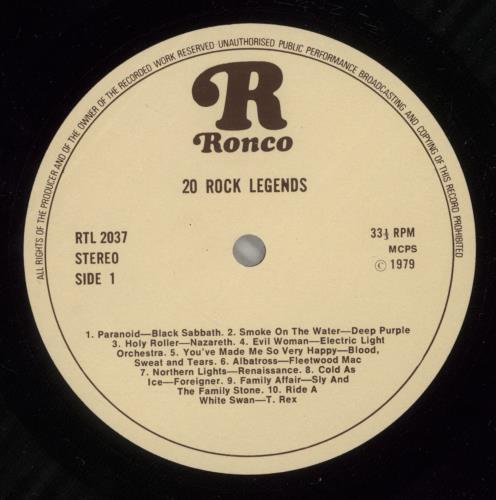 Various-Rock & Metal 20 Rock Legends vinyl LP album (LP record) UK RVALPRO558545