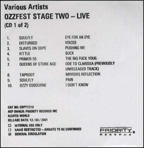 Various-Rock & Metal Ozzfest Stage Two - Live 2 CD album set (Double CD) UK RVA2COZ179056