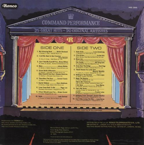 Various Artists Command Performance 20 Great Hits- 20 Original Artistes vinyl LP album (LP record) UK VARLPCO617145