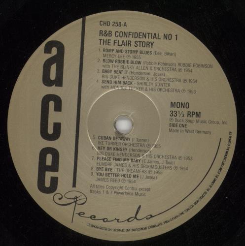 Various Artists R&B Confidential No.1 - The Flair Label vinyl LP album (LP record) UK VARLPRB869113
