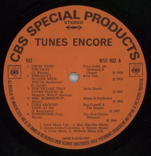 Various Artists Tunes Encore vinyl LP album (LP record) UK VARLPTU864552