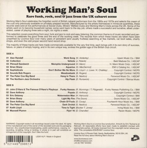 Various Artists Working Man's Soul vinyl LP album (LP record) UK VARLPWO856348