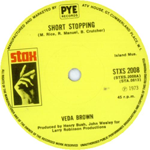Veda Brown Short Stopping 7" vinyl single (7 inch record / 45) UK VDB07SH414777