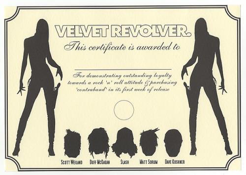 Velvet Revolver Contraband Certificate memorabilia UK VVRMMCO388112
