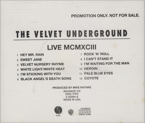 Velvet Underground Live MCMXCIII 2 CD album set (Double CD) US VUN2CLI114043