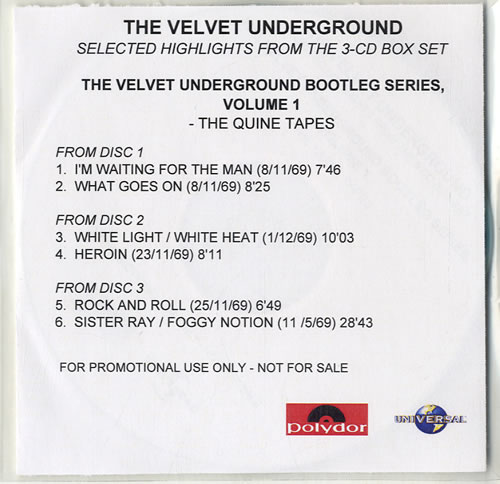 Velvet Underground Selected Highlights CD-R acetate UK VUNCRSE201730