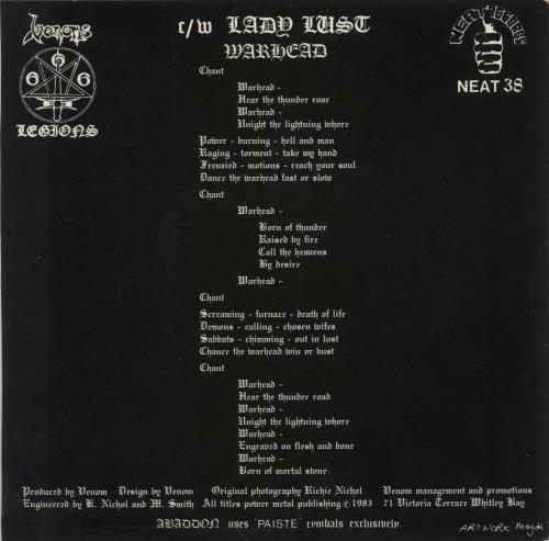 Venom Warhead - Cronos Sleeve 7" vinyl single (7 inch record / 45) UK VNM07WA99846