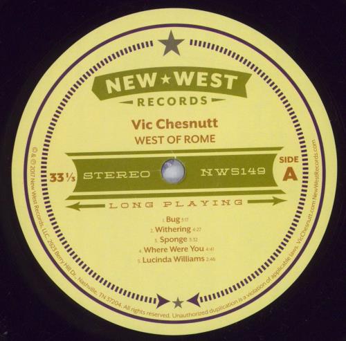Vic Chestnutt West Of Rome - 180gram Vinyl 2-LP vinyl record set (Double LP Album) US 03C2LWE832664